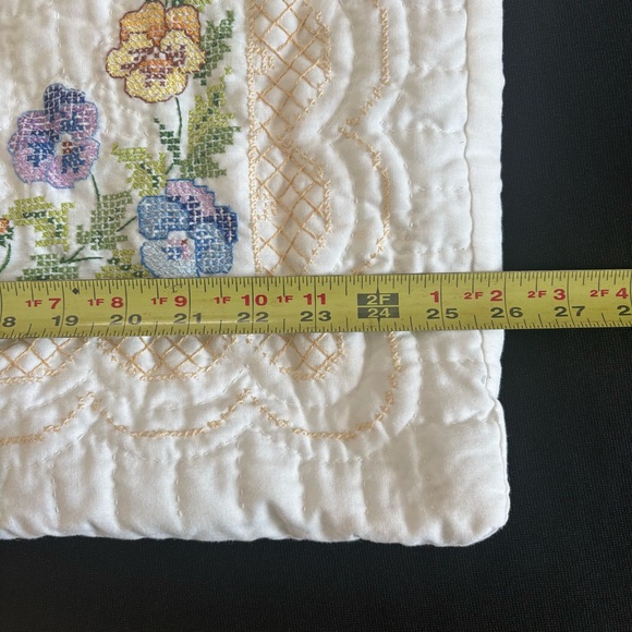 Handmade Quilted Cross Stitch Embroidered Butterfly & Floral Cotton Pillow Sham - Picture 10 of 15